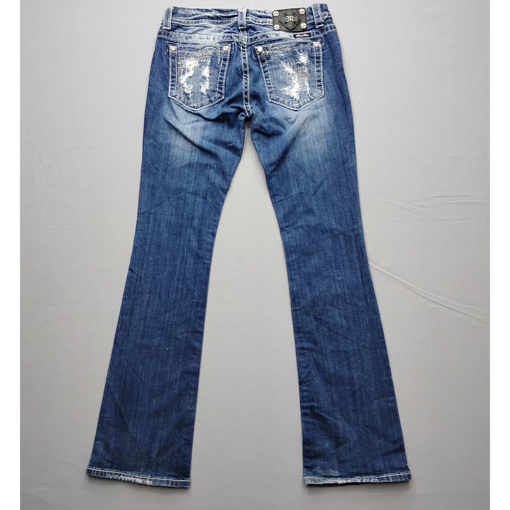 Miss Me Bootcut Jeans Blue Denim Distressed Embellished Womens 30
